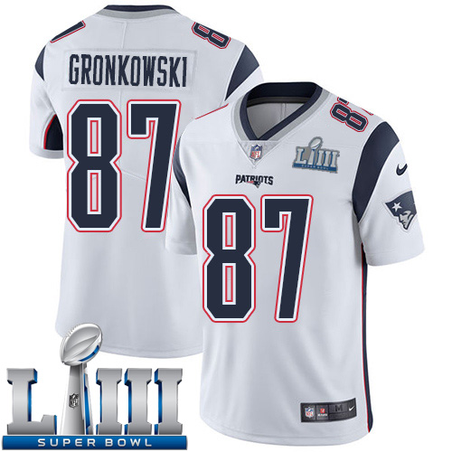 Men New England Patriots #87 Gronkowski white Nike Vapor Untouchable Limited 2019 Super Bowl LIII NFL Jerseys->los angeles lakers->NBA Jersey